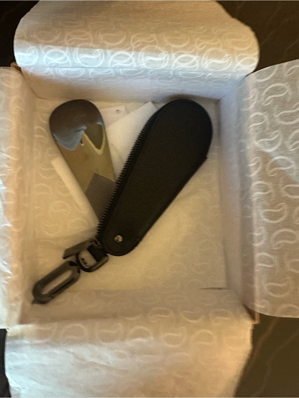 Christian Louboutin Black Leather Keychain Shoehorn with Gunmetal Clip